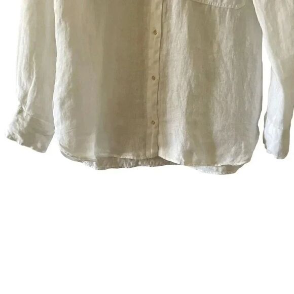 Zara Linen White Button-Down Collar Rolling Sleeves Solid Basic SZ XS #1215 - Picture 4 of 15